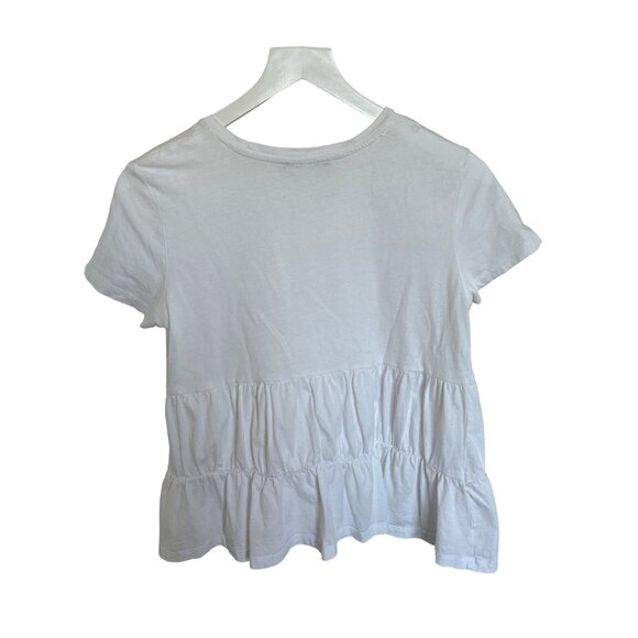 Zara White Tiered Peplum Short-Sleeve Cotton Blouse - Picture 3 of 3